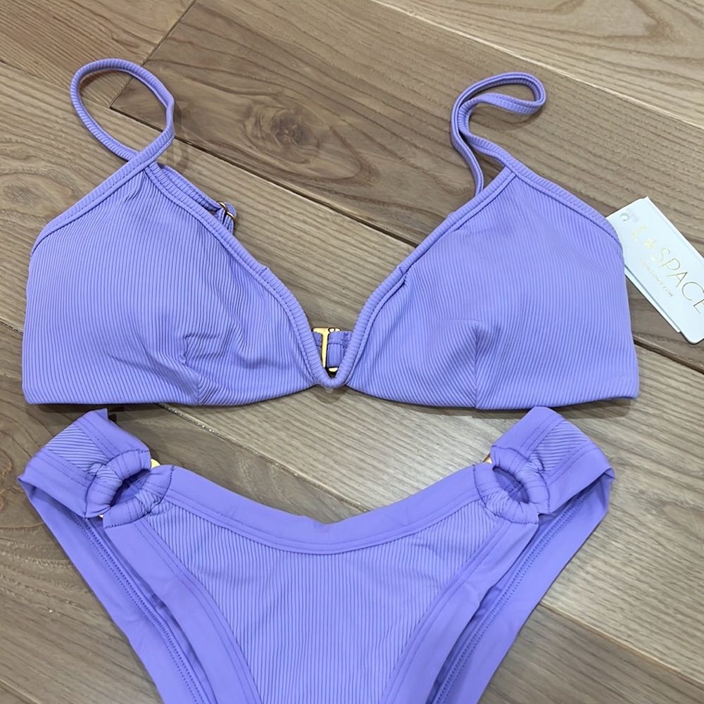 l*space Lilac Ribbed Ring-Detail Bikini Set - Picture 13 of 16